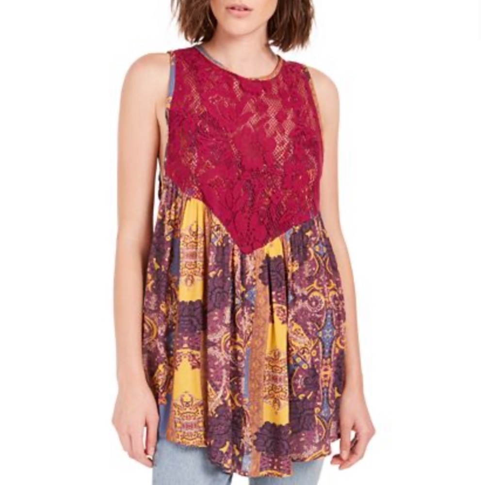 FREE PEOPLE COUNT ME IN TRAPEZE Flowy Top -Intimately line Boho NEW S